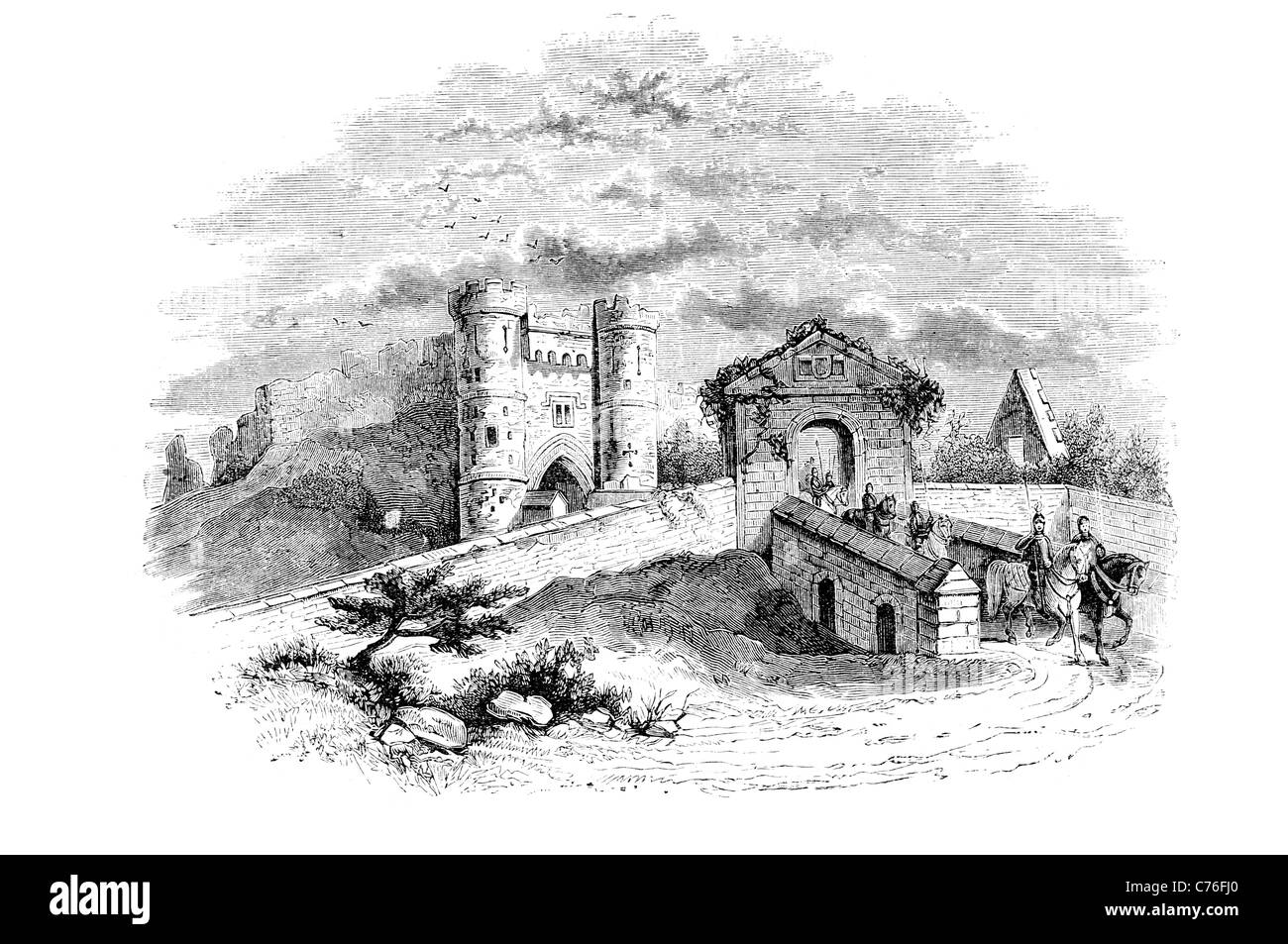 Il castello di Carisbrooke motte e bailey castle chateau roccaforte solidità alla cittadella mastio bastione torretta fort battaglia assedio di guerra Foto Stock