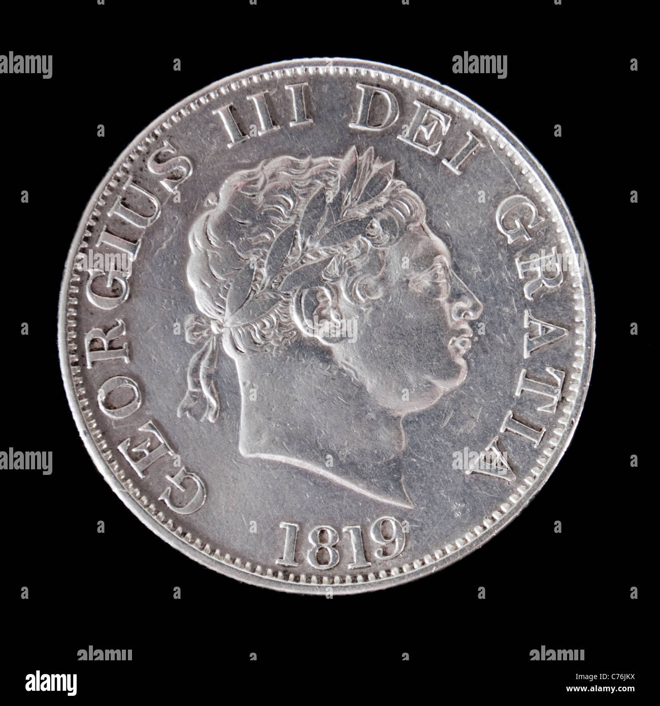 1819 antique George III Silver mezza corona moneta (complementare) Foto Stock