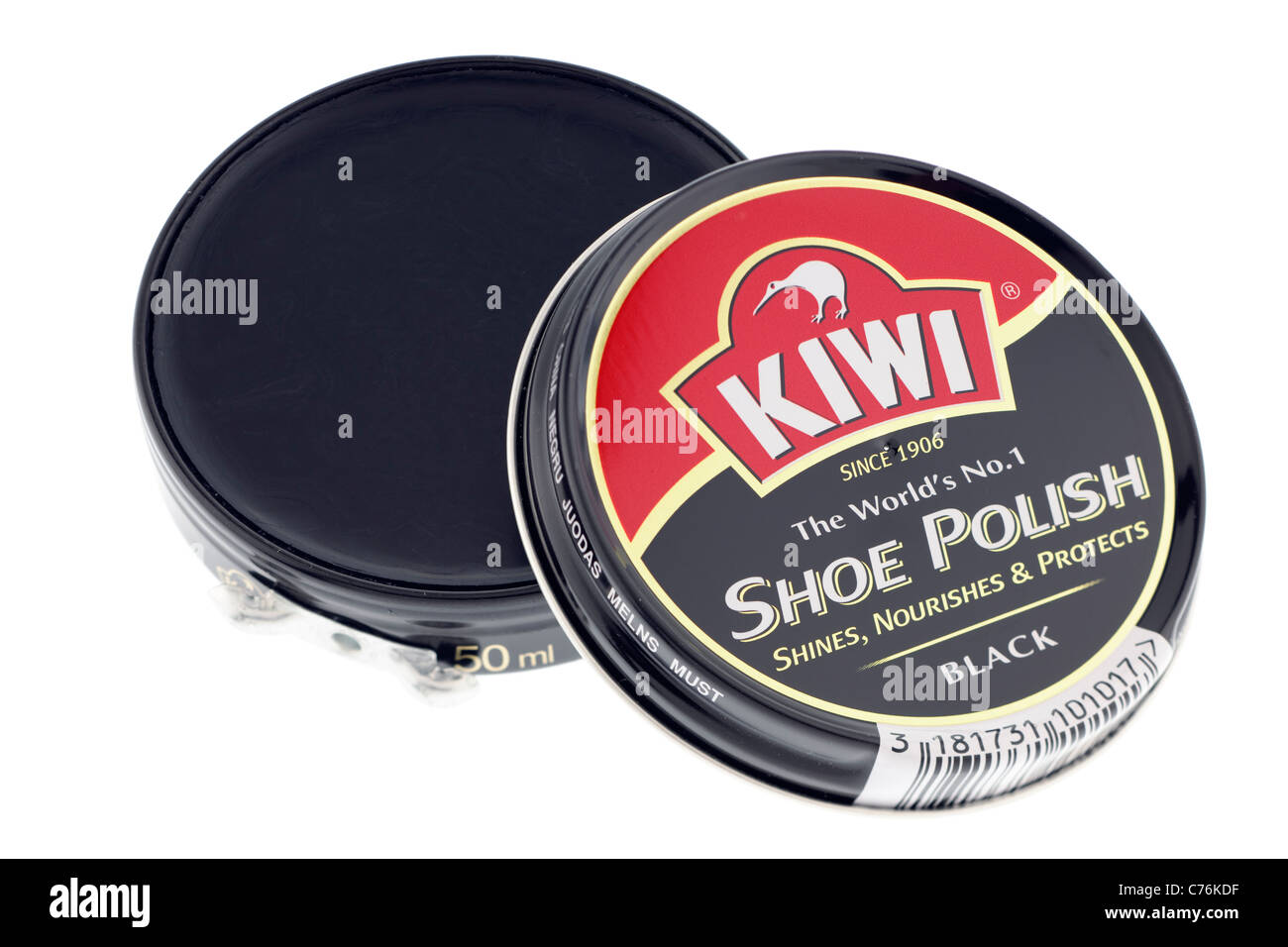 50ml stagno di nero Kiwi Shoe Polish Foto Stock
