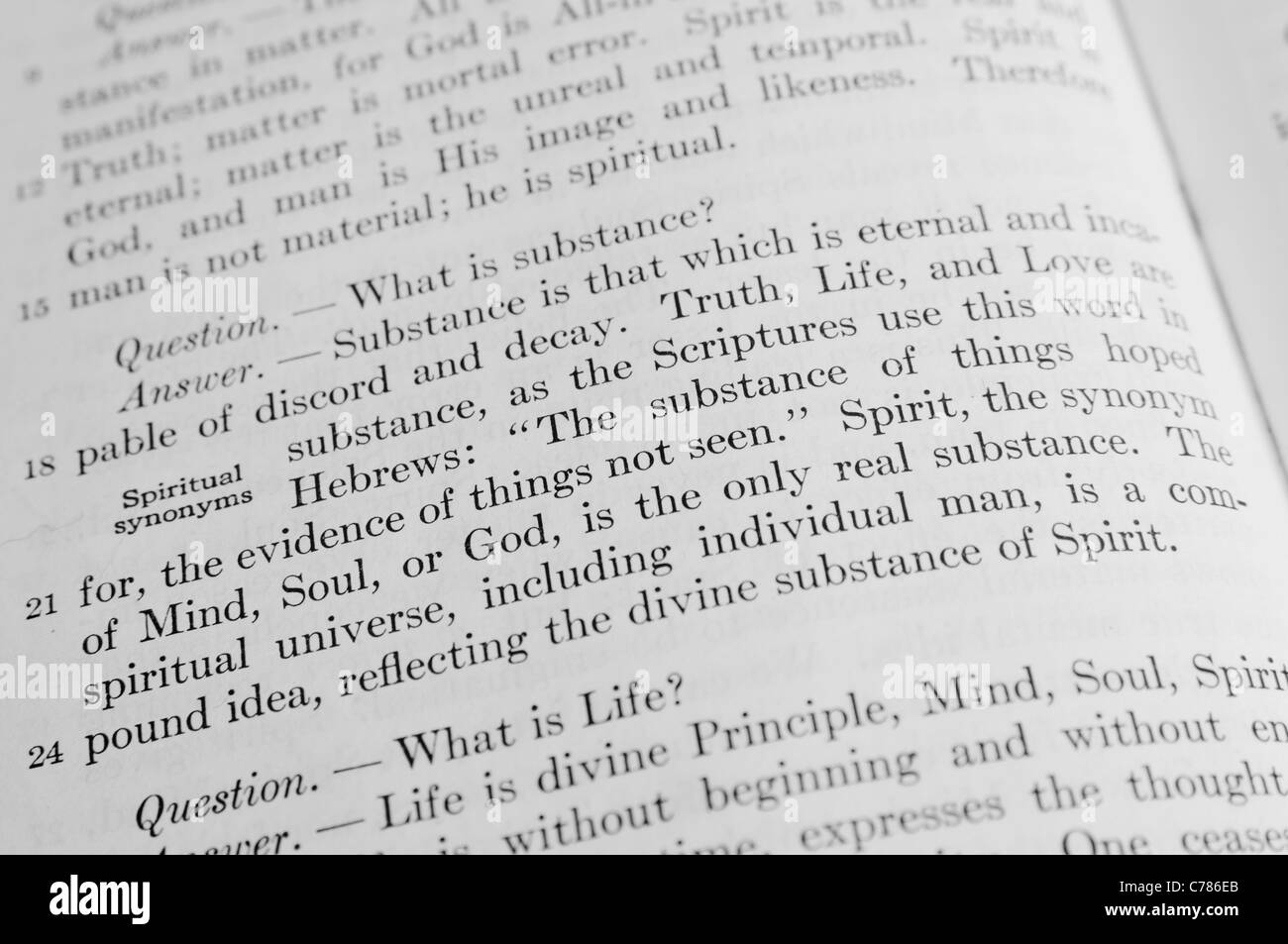 La sezione "consistenza" dalla scienza cristiana "scienza e salute" da Mary Baker Eddy Foto Stock