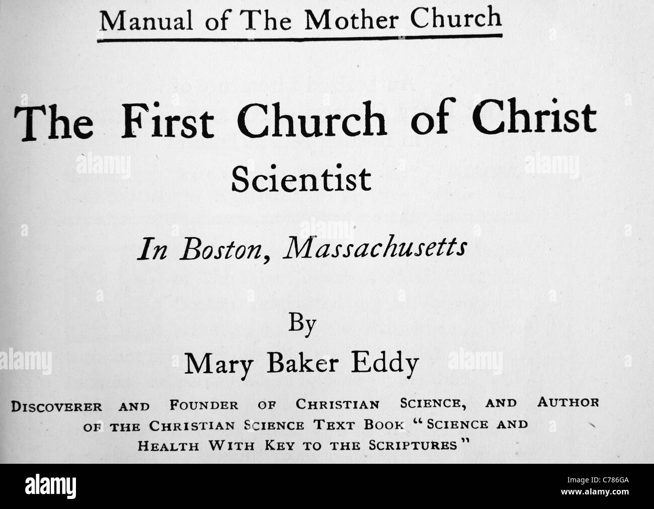 La Scienza Cristiana Chiesa manuale da Mary Baker Eddy Foto Stock