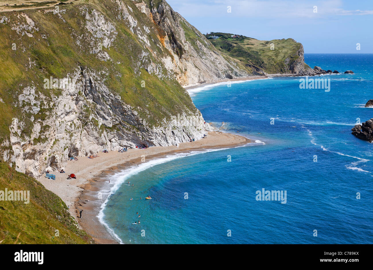 St Oswald's Bay, conosciuta anche come uomo o' War Cove, nel Dorset, Inghilterra Foto Stock