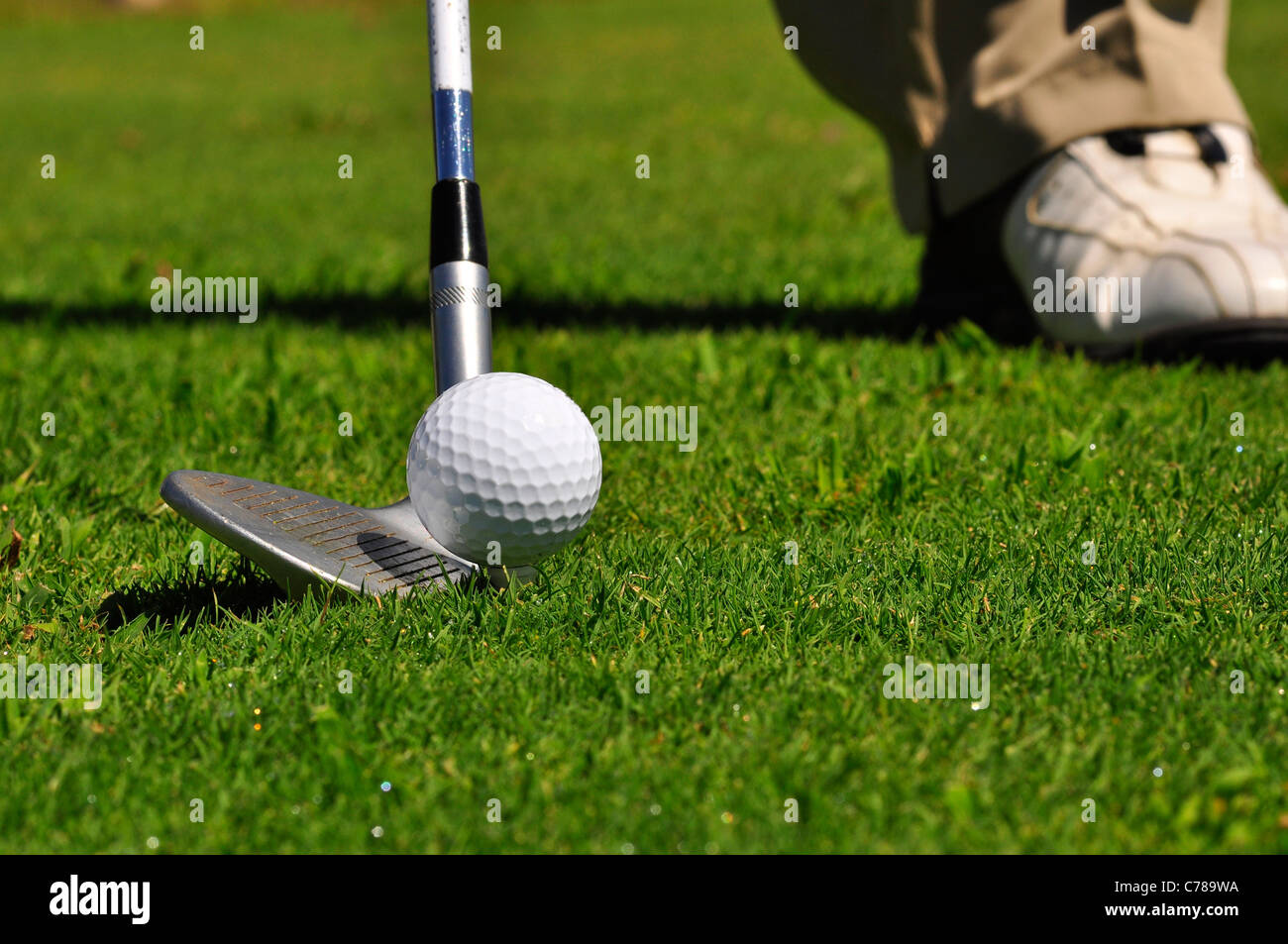 Real golfista pronto a colpire la palla Foto Stock