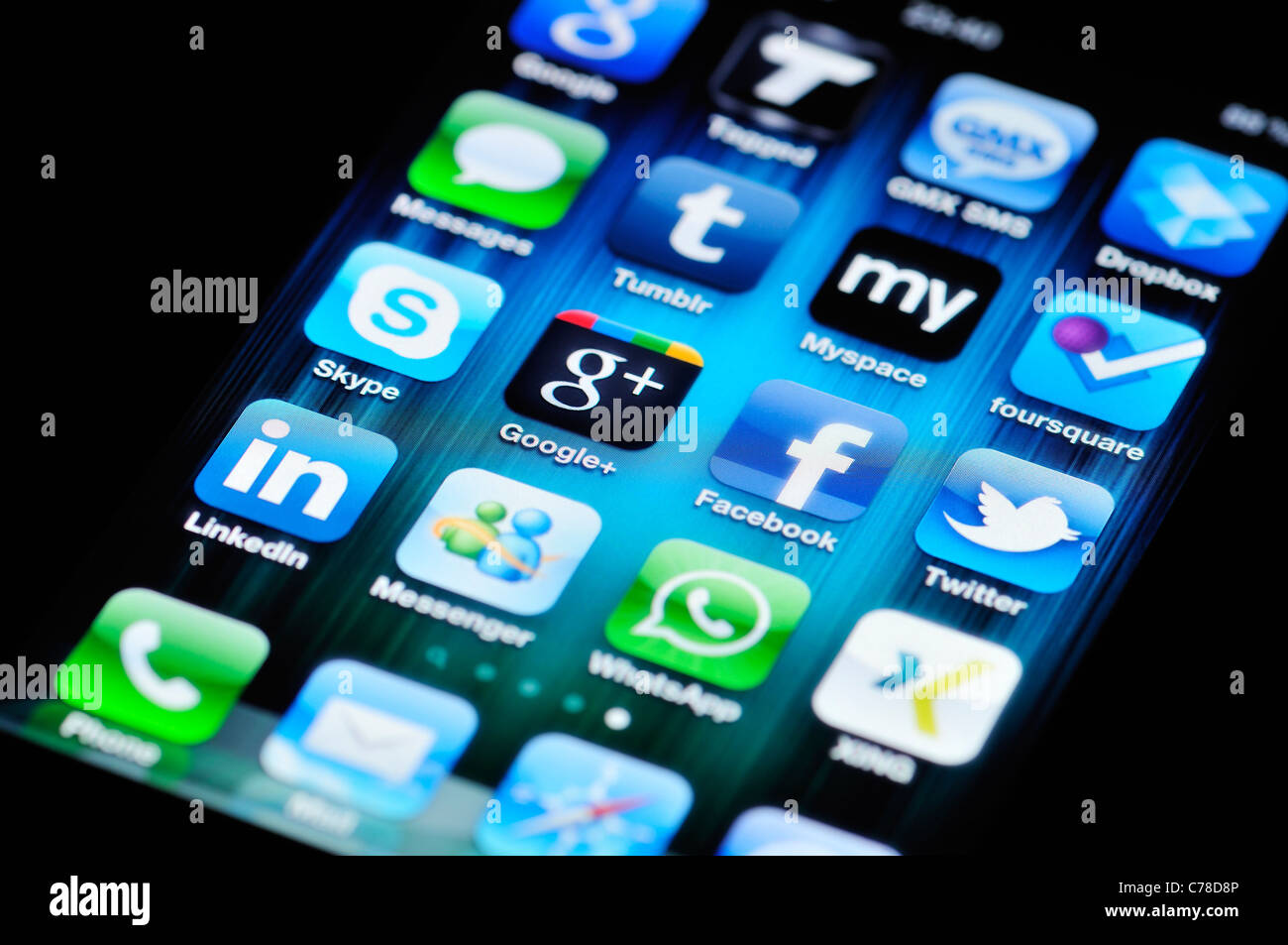 Social Media App su Apple iPhone 4 Foto Stock