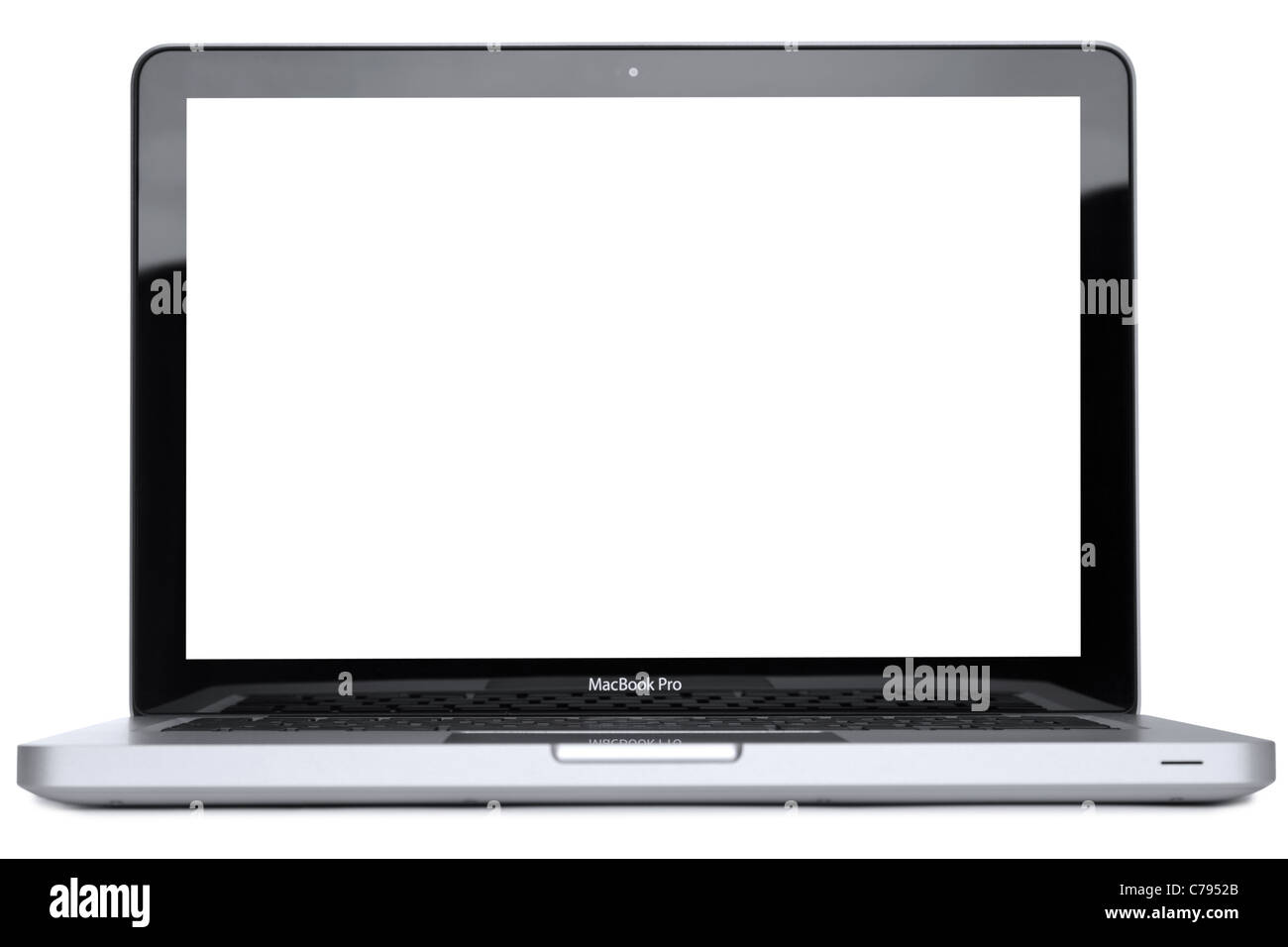 Il nuovo 2011 MacBook Pro, isolato su uno sfondo bianco con i tracciati di ritaglio per il portatile e lo schermo. Foto Stock