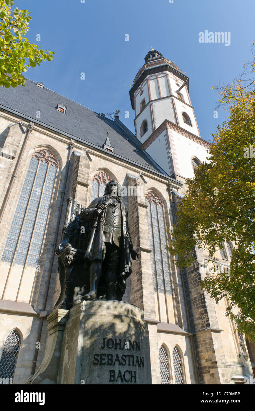 Johann Sebastian Bach un monumento alla chiesa Thomaskirche, Lipsia musica Trail, Leipzig, in Sassonia, Germania, Europa Foto Stock