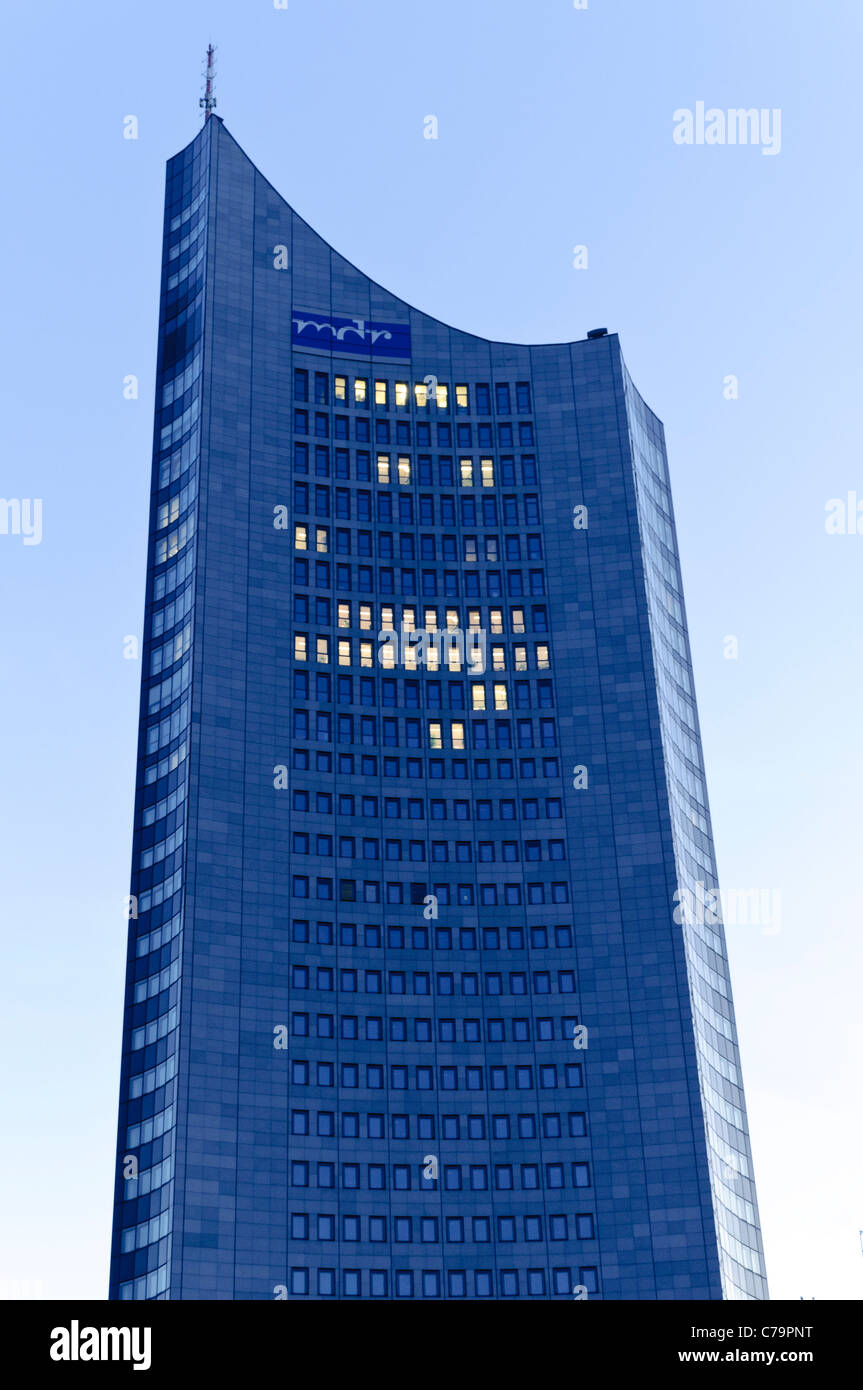 Il grattacielo City-Hochhaus, Torre Panorama, MDR, Leipzig, in Sassonia, Germania, Europa Foto Stock