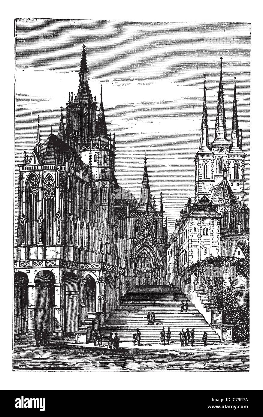 Cattedrale di Erfurt in Turingia, Germania, durante il 1890s, vintage incisione. Vecchie illustrazioni incise della Cattedrale di Erfurt. Foto Stock