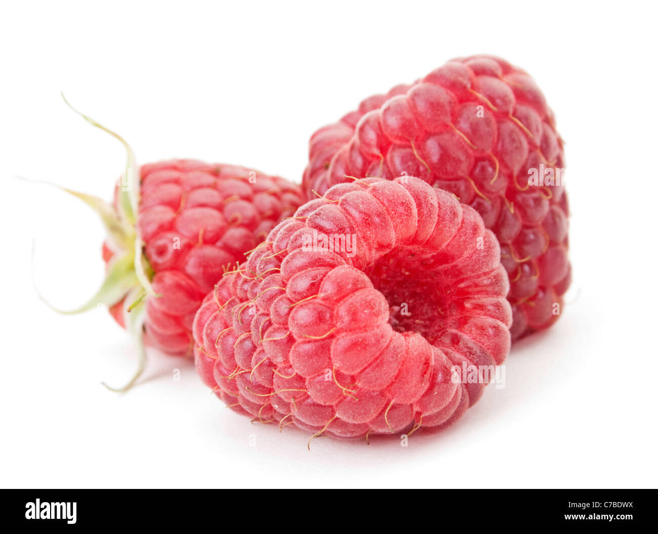 Dolce frutta Lampone closeup isolati su sfondo bianco Foto Stock