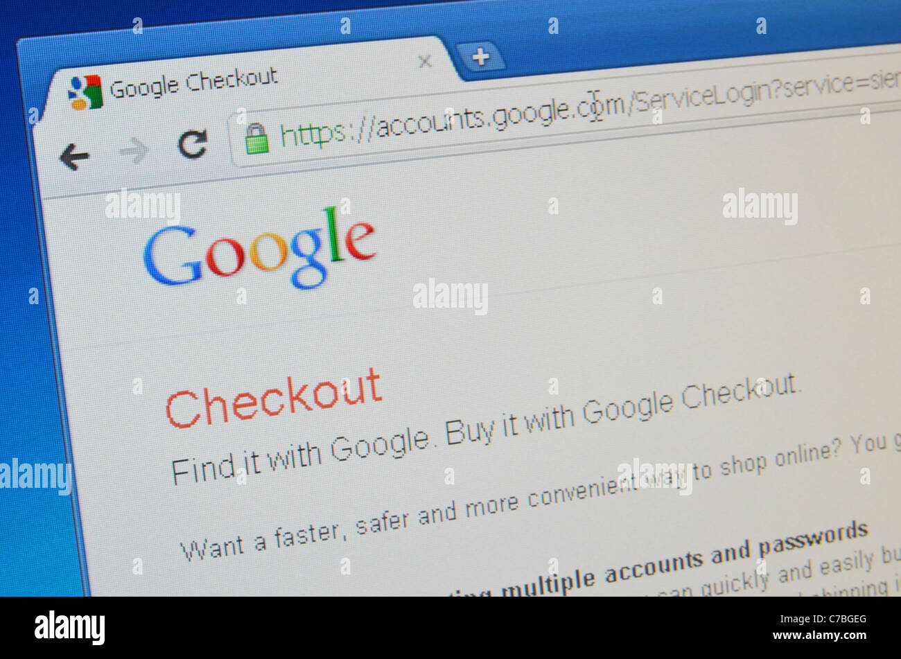 Google Checkout screenshot Foto Stock