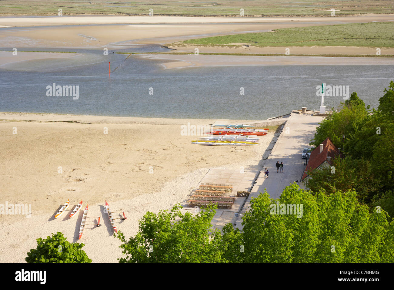 Vista sulla Baie de Somme a Saint-Valery-sur-Somme, Dept. Somme Picardia, Francia, Europa Foto Stock