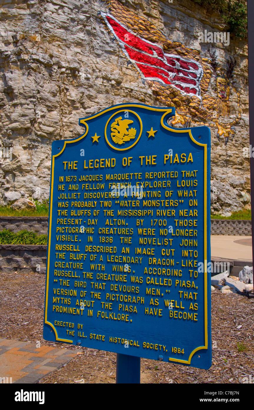 La verniciatura del Piasa bird sulle scogliere accanto al fiume Mississippi vicino a Alton, Illinois Foto Stock