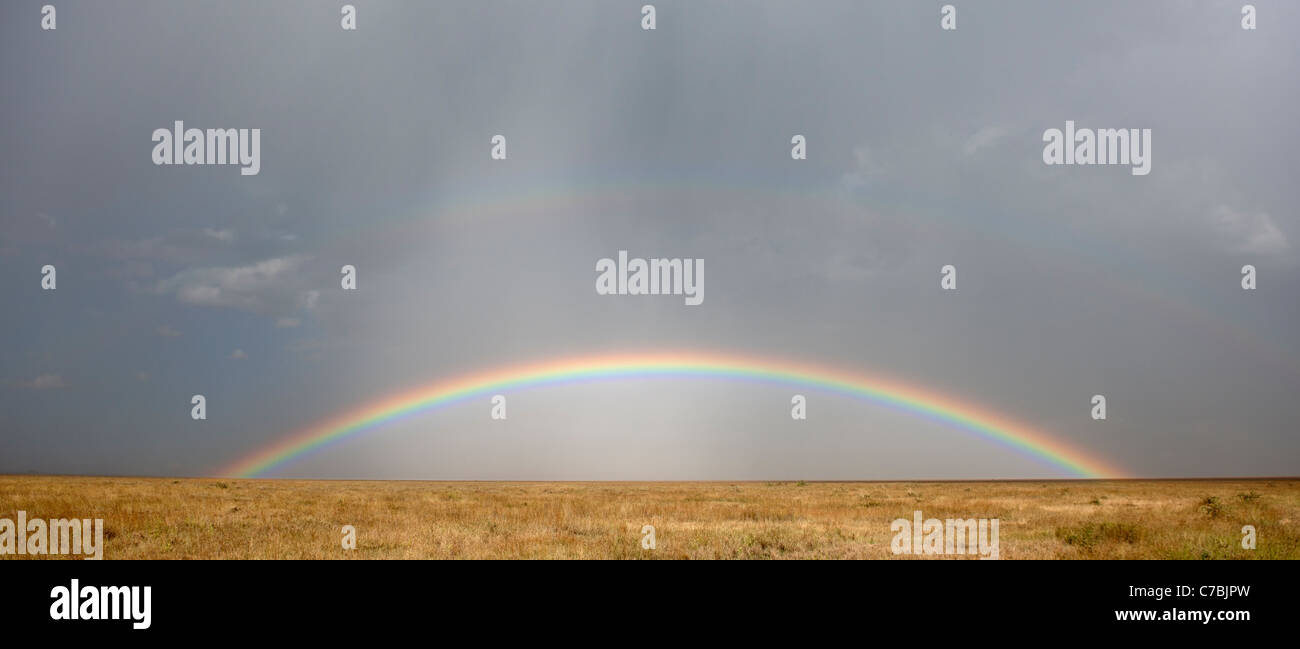 Rainbow presso il Parco Nazionale del Serengeti, Tanzania Africa Foto Stock