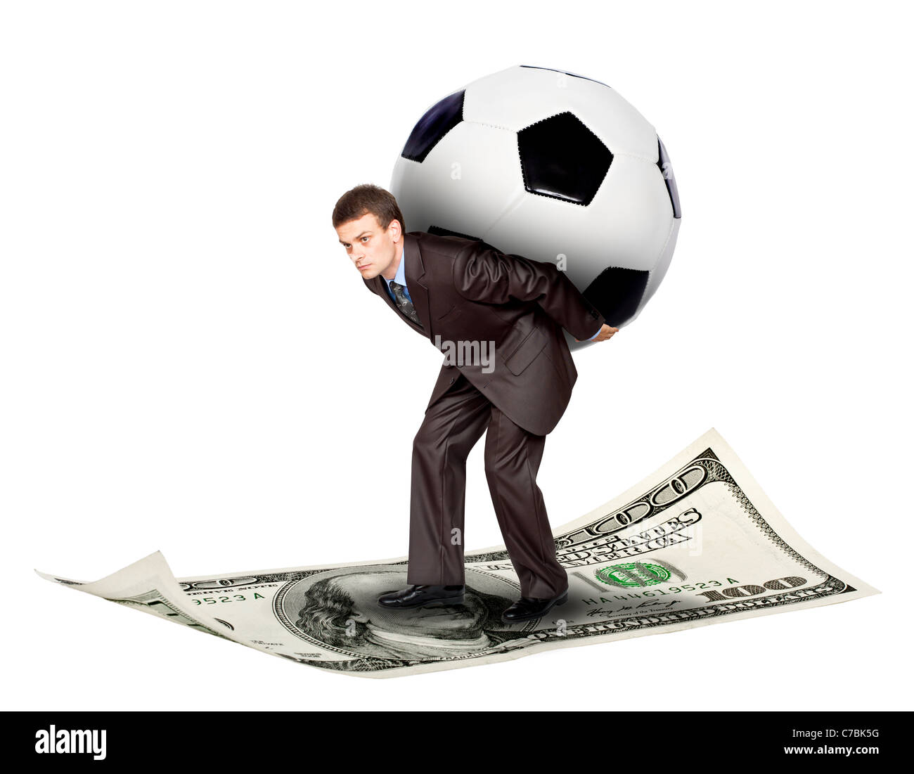 Il calcio/calcetto e denaro. Il concetto di corruzione nello sport Foto Stock