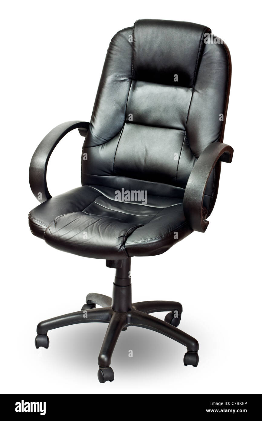 La sedia per ufficio da nero in similpelle. Isolato Foto Stock