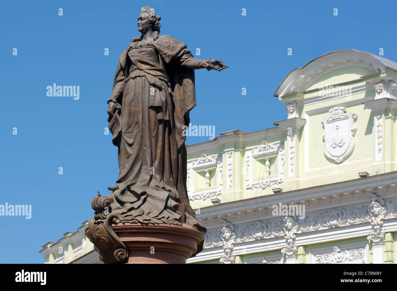Il monumento in bronzo di Caterina la Grande, imperatrice di Russia, Odessa, Ucraina, Europa Foto Stock