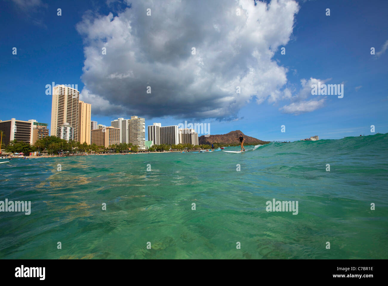 La spiaggia di Waikiki, Honolulu Oahu, Hawaii Foto Stock