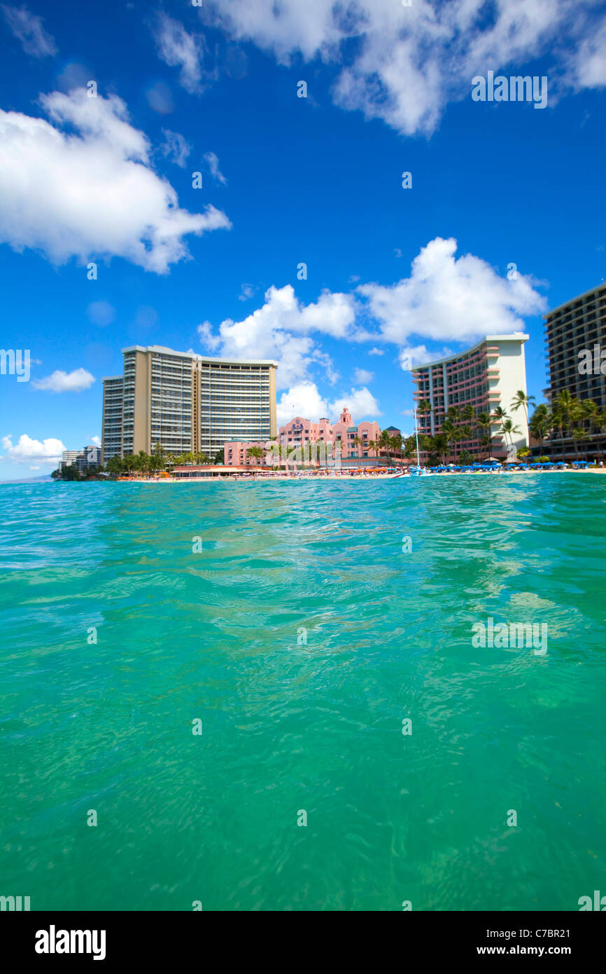 La spiaggia di Waikiki, Honolulu Oahu, Hawaii Foto Stock