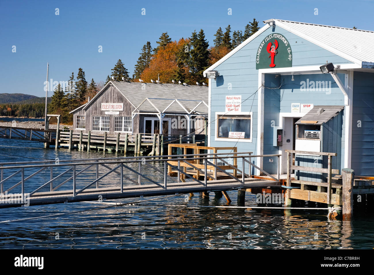 Isleford Dock e i pescatori di Co-op, Isleford, Maine Foto Stock