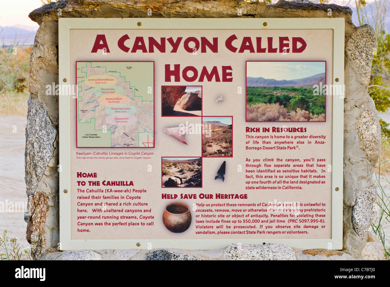 Dichiarazioni interpretative accedi Coyote Canyon, Anza-Borrego Desert State Park, California USA Foto Stock
