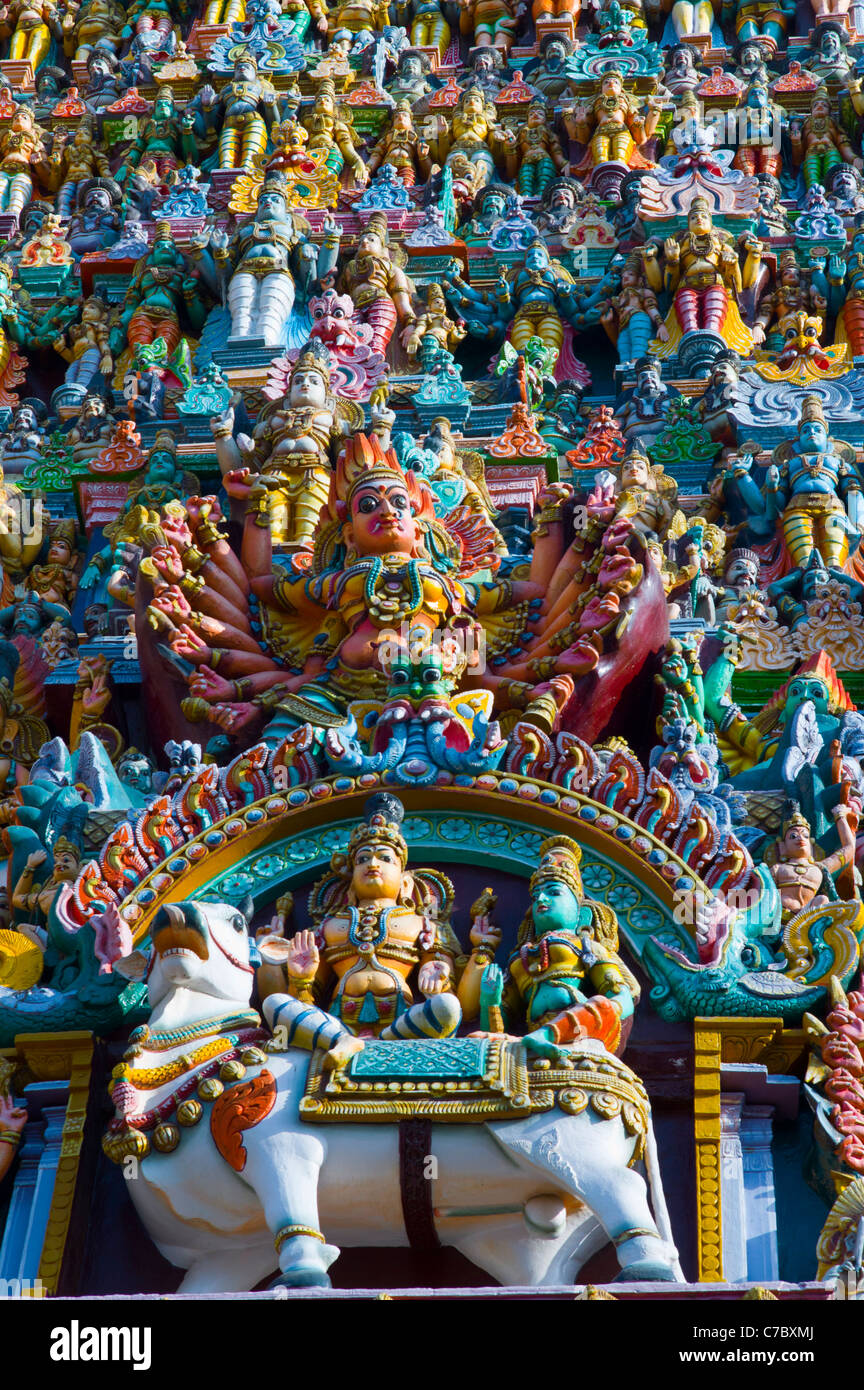Dettagli dall'esterno del Meenakshi Amman Tempio a Madurai, Tamil Nadu, India. Foto Stock