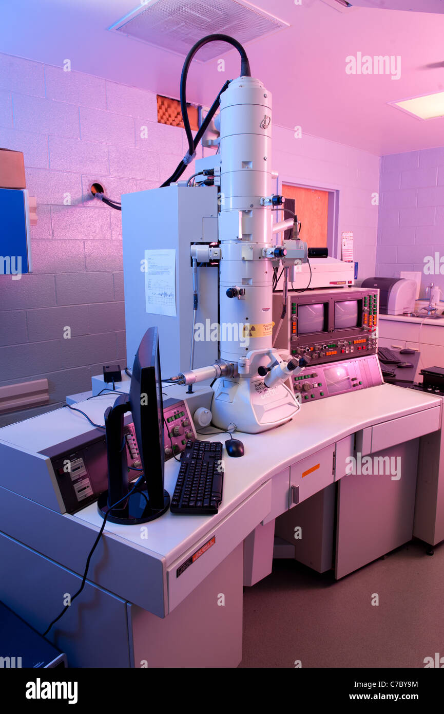 Microscopio a elettroni in un laboratorio di scienze Foto Stock Microscopio a elettroni in un laboratorio di scienze Foto Stock