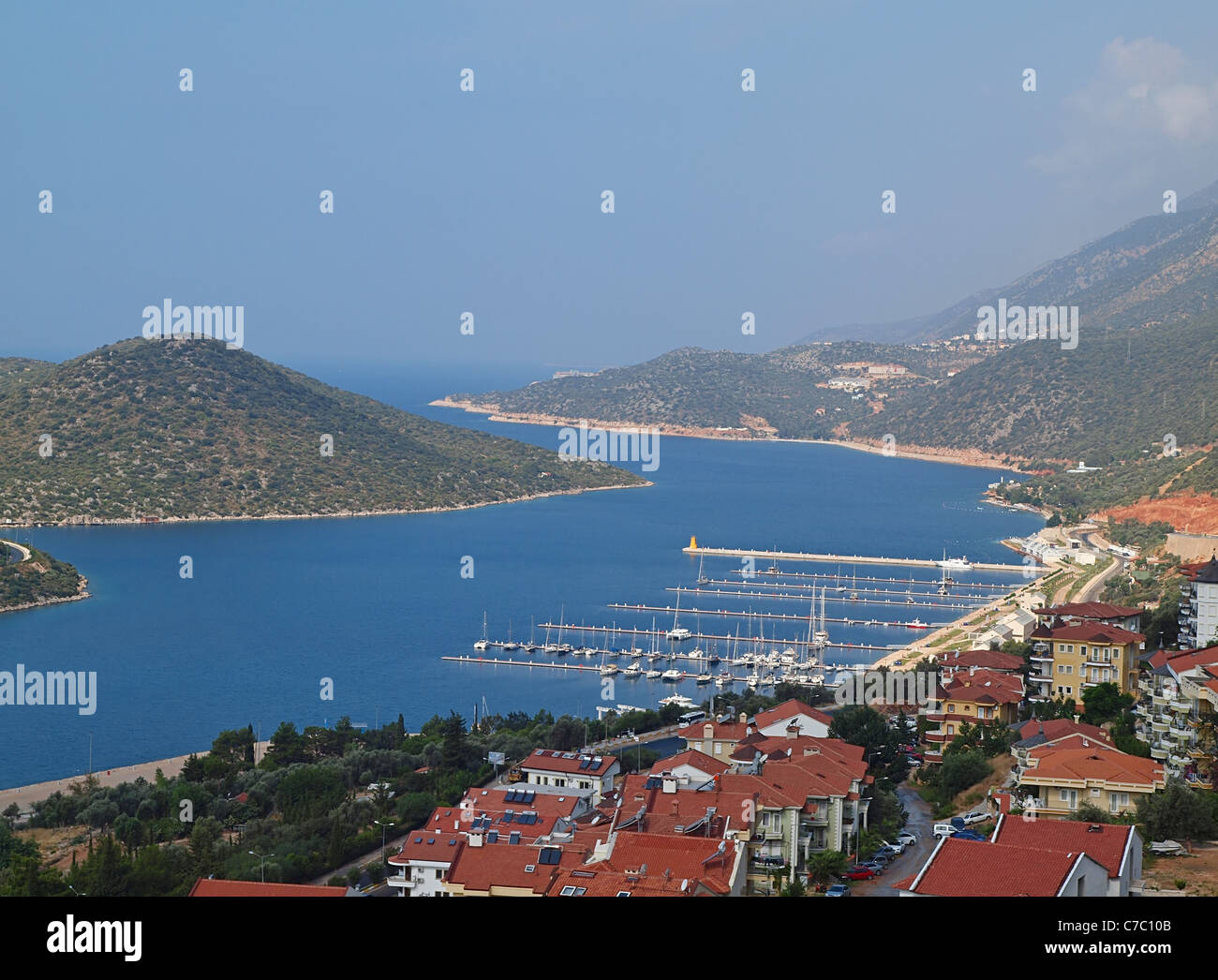 Una vista sopra la città a Kas, Antalya, Turchia Foto Stock