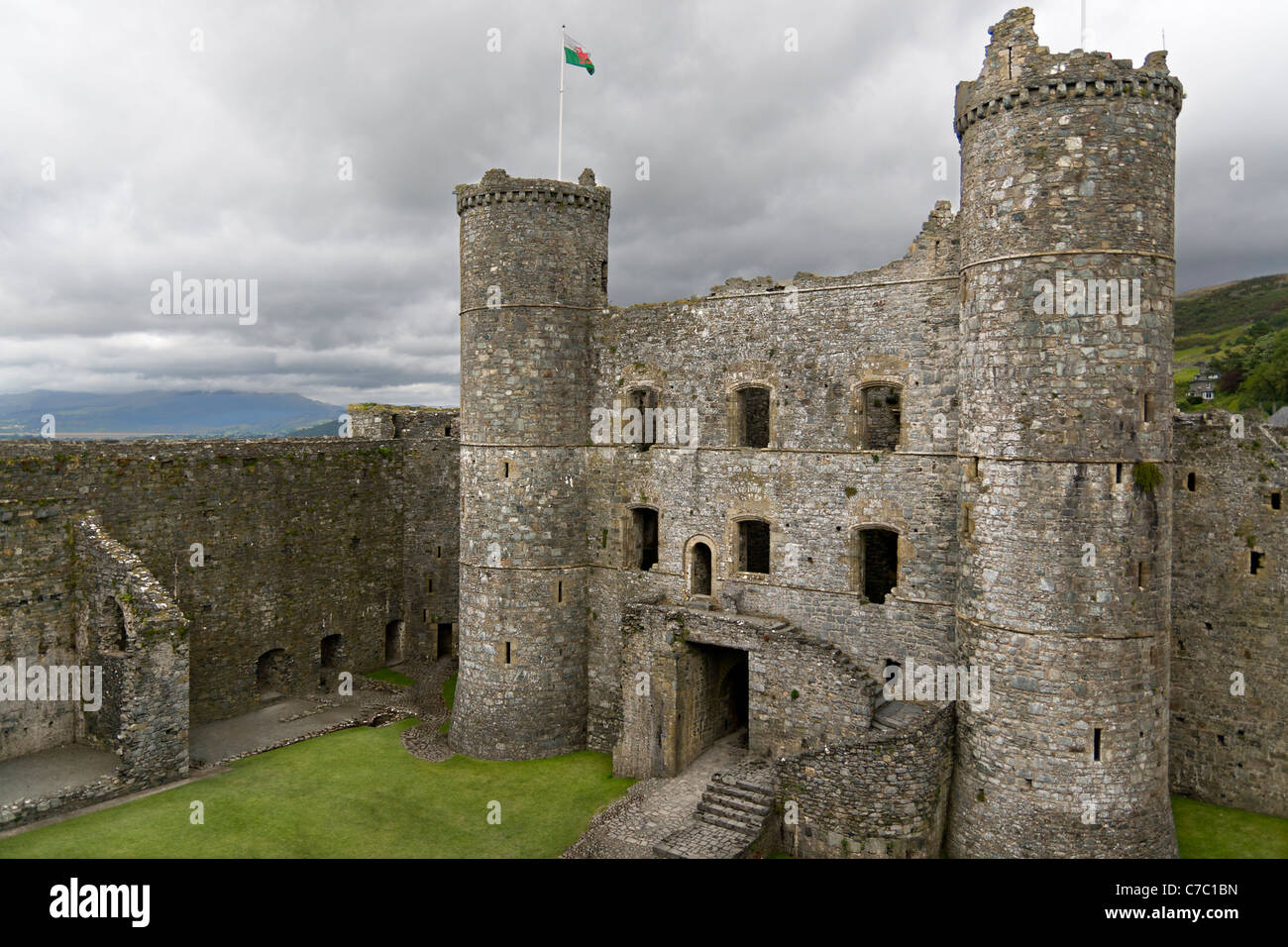 Castello medievale a Harlech, Galles Foto Stock