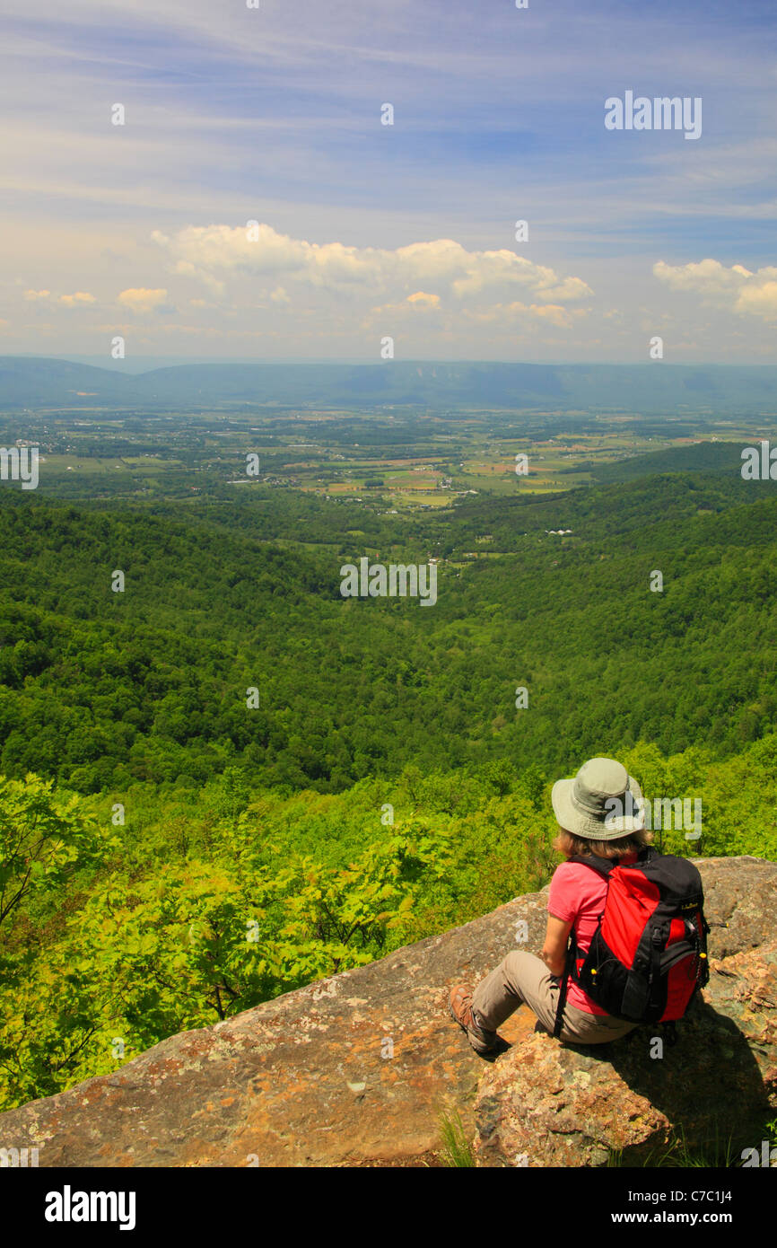Vista dall'Appalachian Trail, Franklin Cliff, Parco Nazionale di Shenandoah, Virginia, Stati Uniti d'America Foto Stock