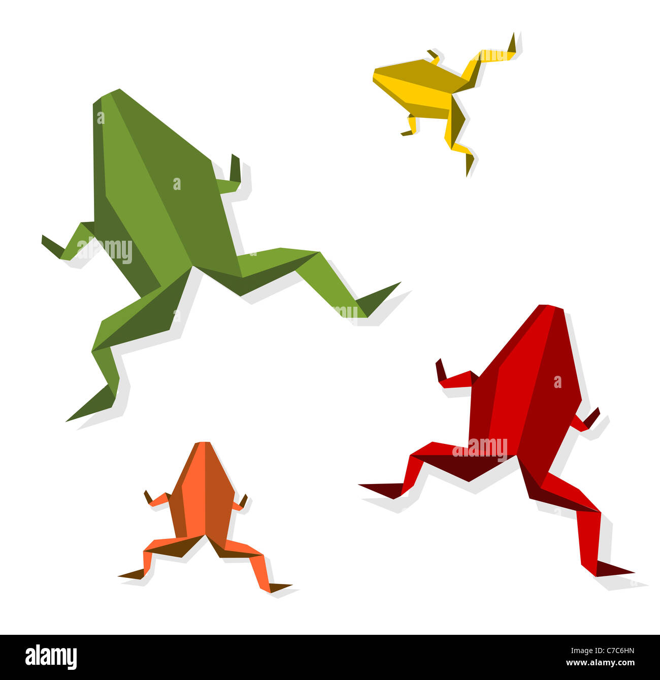 Gruppo di origami vari colori vibranti rana. File vettoriale disponibile. Foto Stock