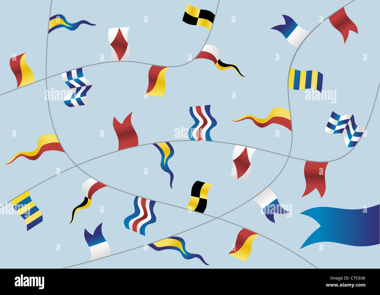 Bandiere di navigazione su fondo azzurro. Vettore disponibile. Foto Stock