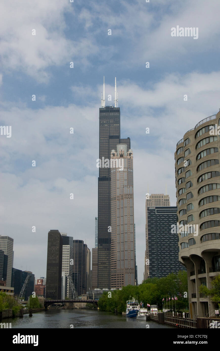 Willis Tower, precedentemente Sears Tower e 311 South Wacker Drive, Chicago, Illinois, Stati Uniti d'America Foto Stock
