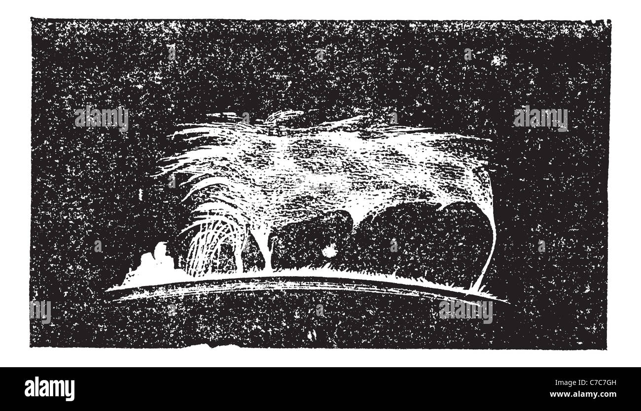 Il punto di vista della preminenza del solare a mezzogiorno e mezza il 7 settembre 1871, vintage incisione. Vecchie illustrazioni incise del solare Foto Stock