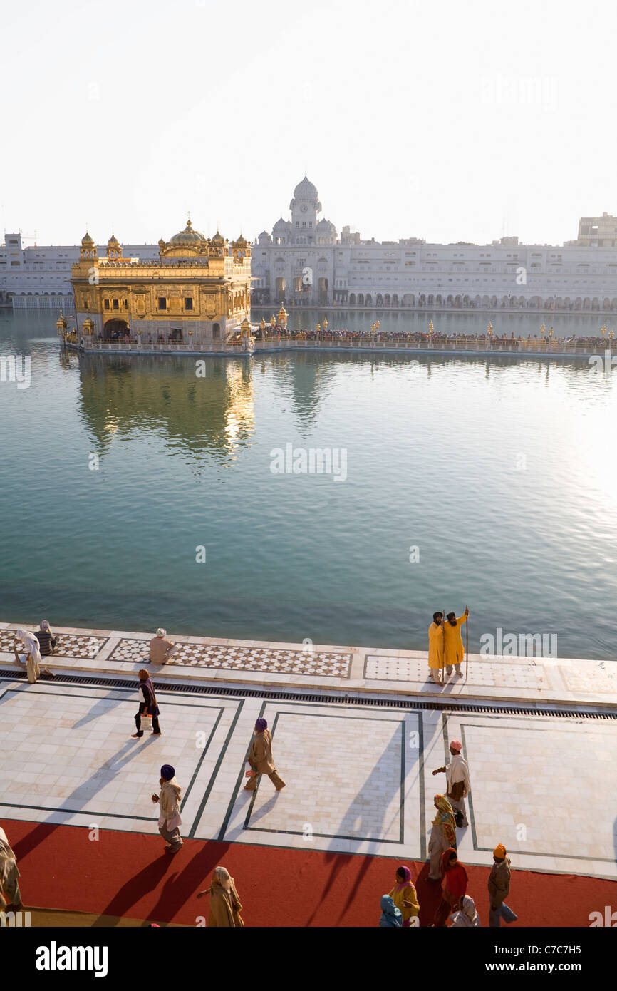 Nel tardo pomeriggio la luce alla religione Sikh Tempio d'oro nella città di Amritsar, in India nel Punjab membro Foto Stock