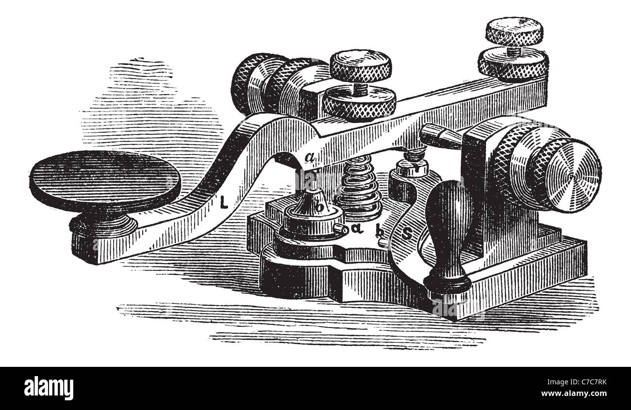 Fig. 8. Manipolatore Morse. - Un, platino con punta di contatto o un 'platinum extra, contatto b sono in contatto con la piastra di fondo. Foto Stock