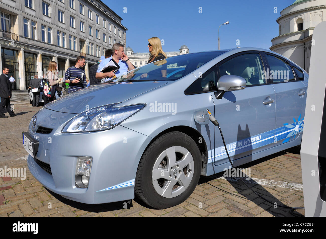 Le automobili elettriche (verde veicoli eco) presentano - Visualizza, Mostra in Polonia Varsavia, 2011 - Eco-friendly Toyota Prius ibrida plug-in Foto Stock