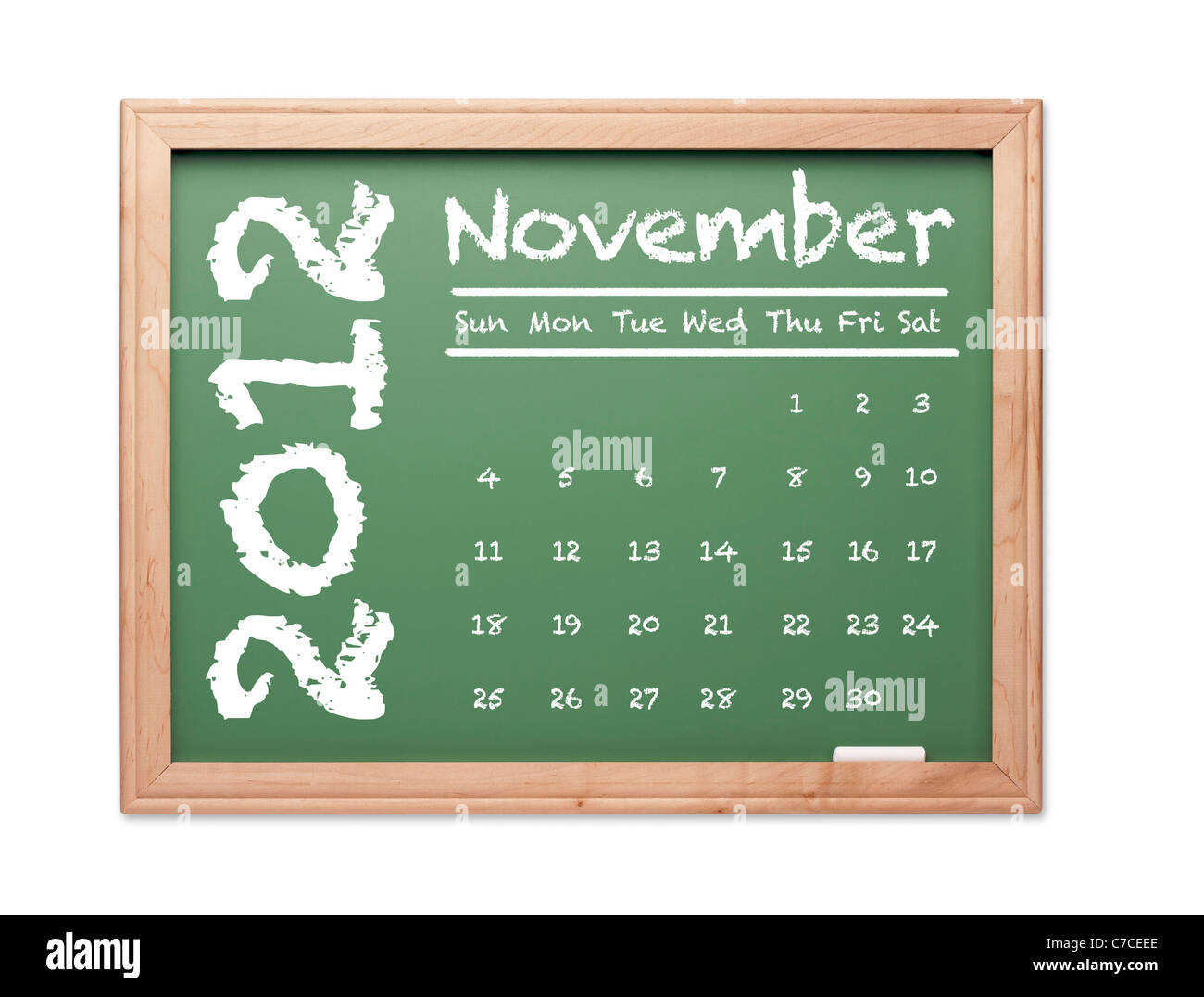 Mese di Novembre 2012 Calendario sulla lavagna verde su sfondo