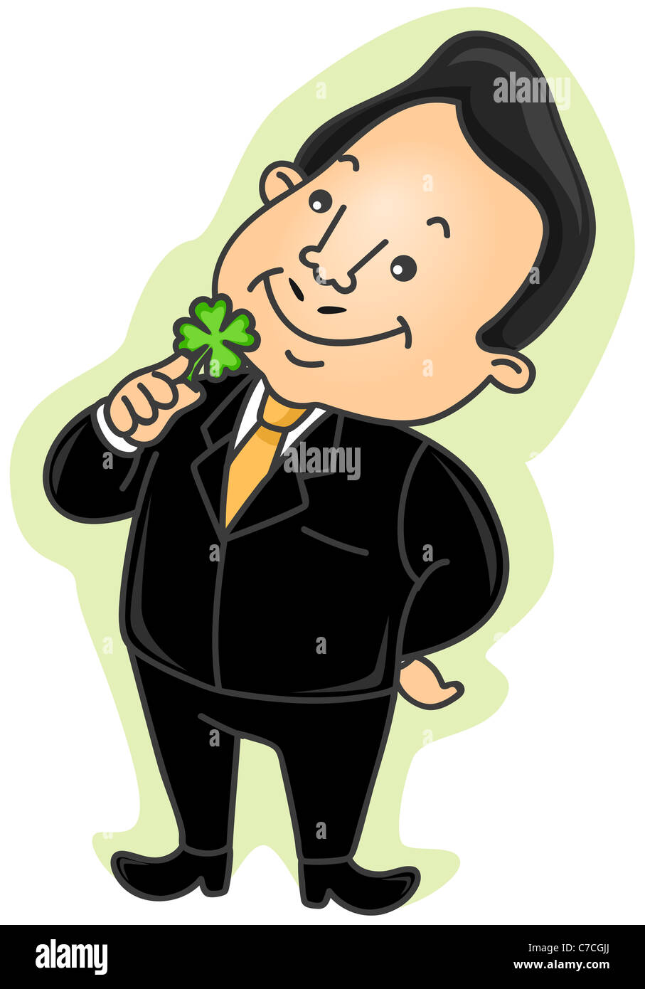 Imprenditore regge quattro leaf clover con tracciato di ritaglio Foto Stock