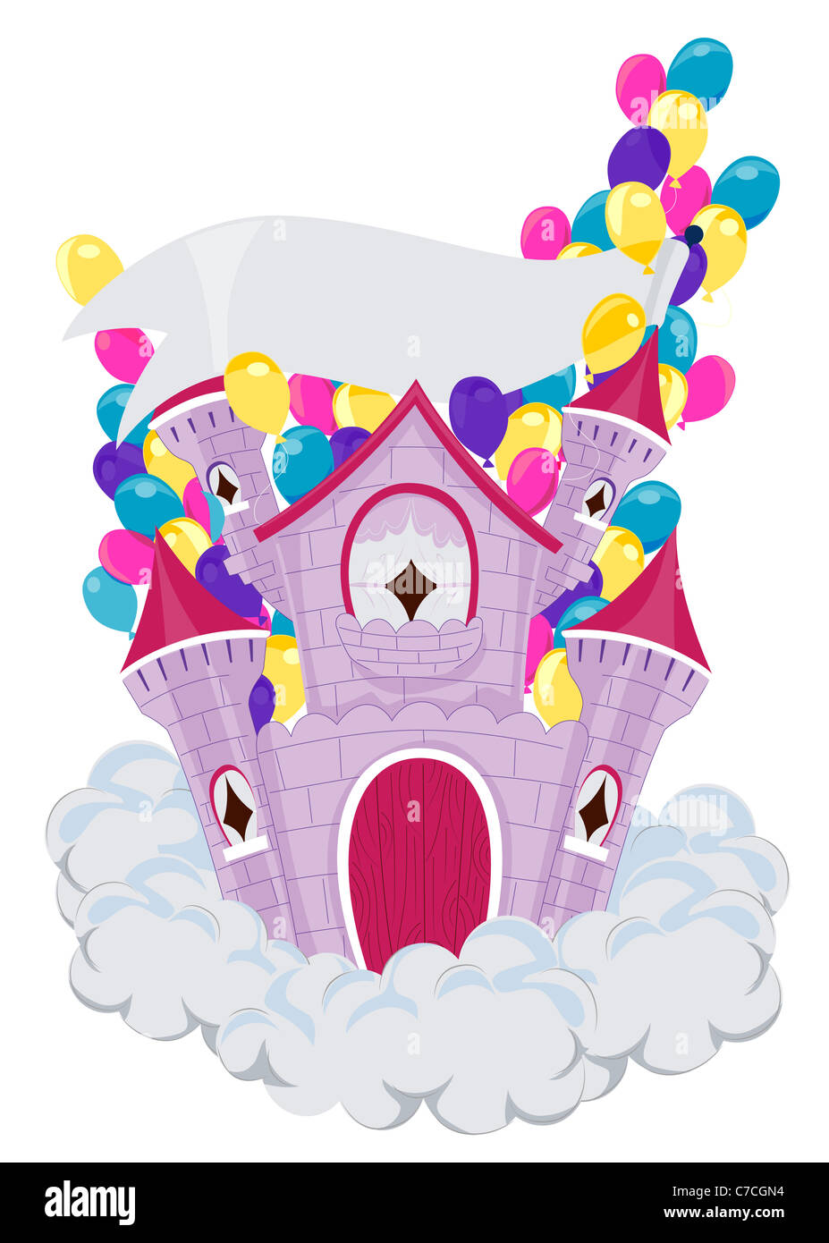 Castello con intestazione vuota e palloncini con tracciato di ritaglio Foto Stock