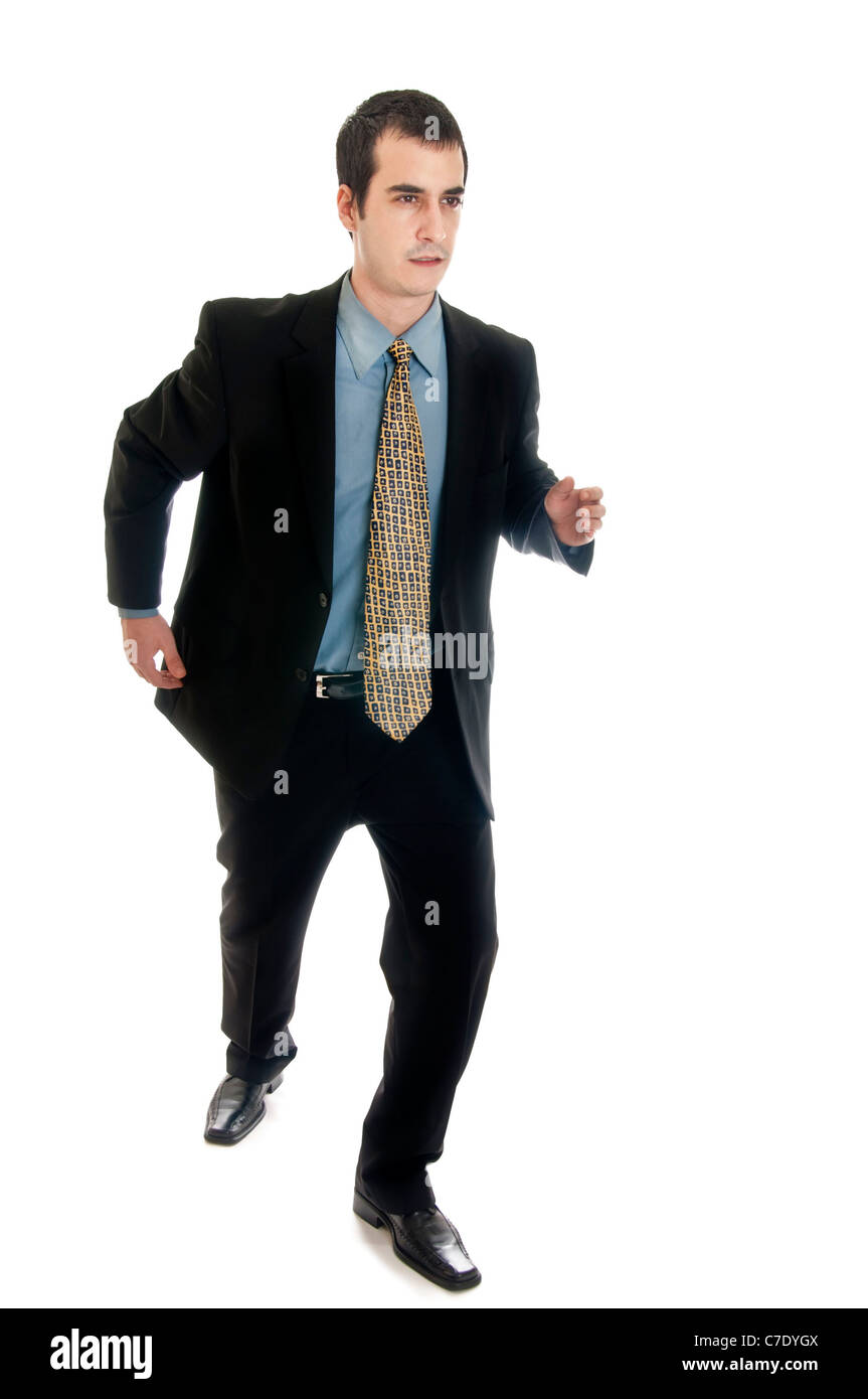 Isolato young business man in esecuzione Foto Stock