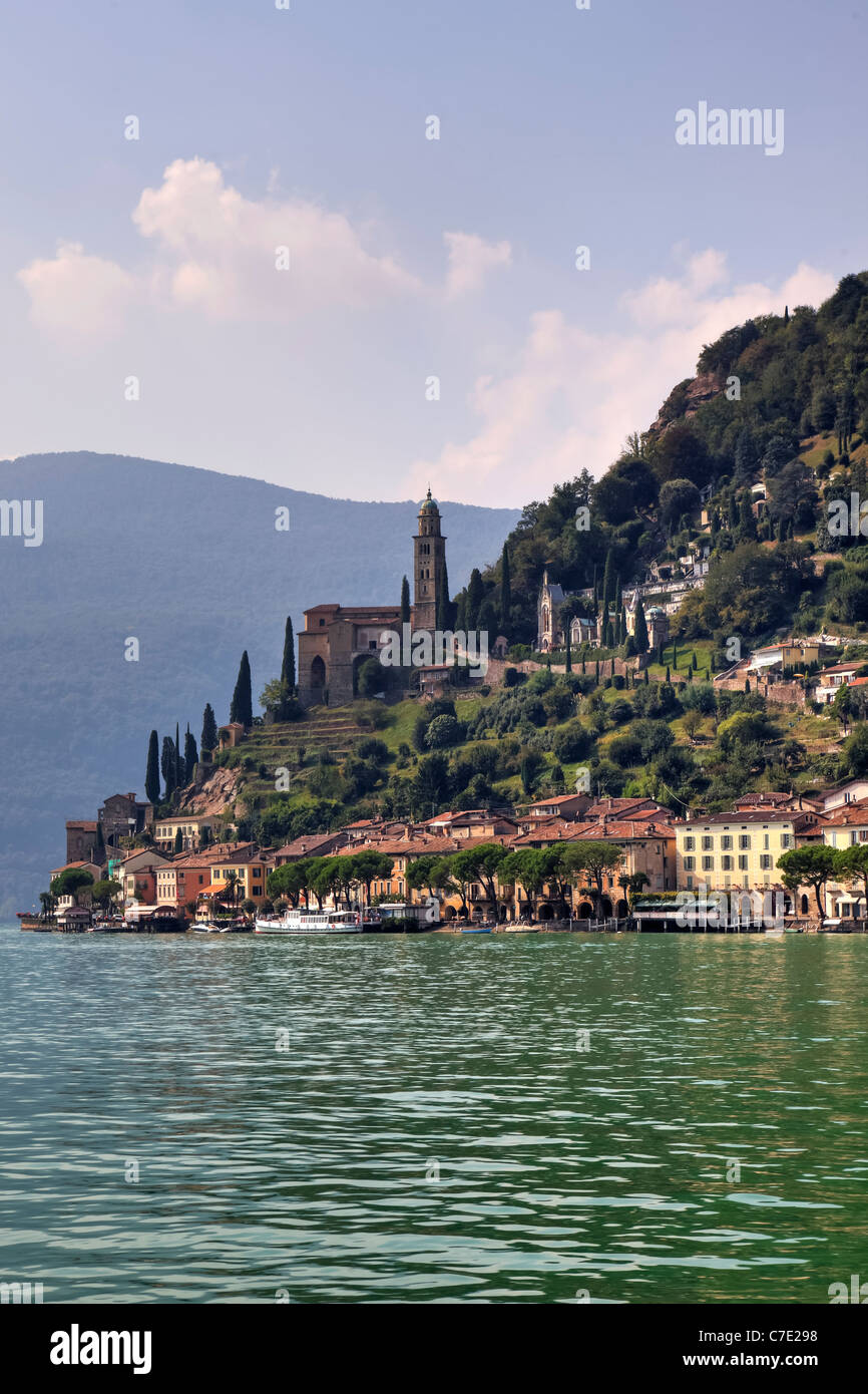 Morcote è un idillico paesino situato sul Lago di Lugano Foto Stock