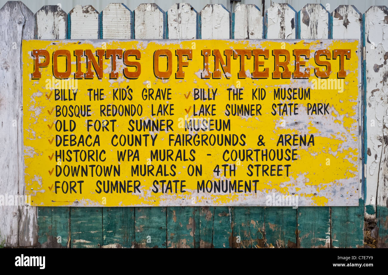 Punti di interesse da vedere durante una visita a Fort Sumner, Nuovo Messico. Foto Stock