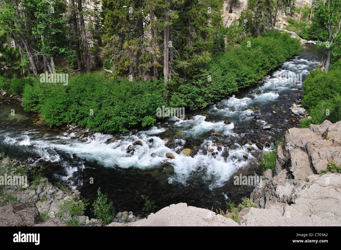 Corrente rapida di San Joaquin River vicino l' Devils Postpile National Monument. In California, Stati Uniti d'America. Foto Stock