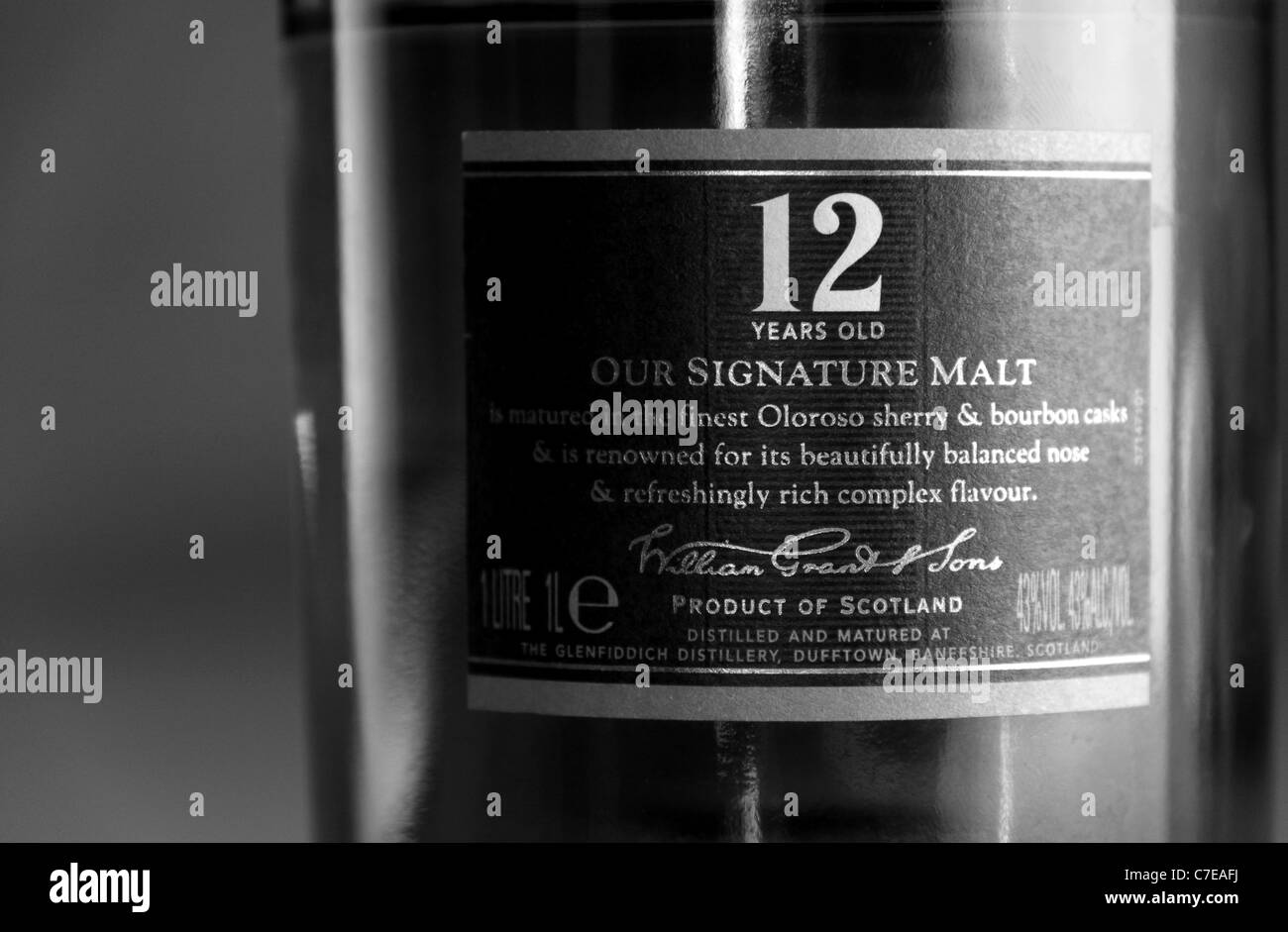 Etichetta di descrizione di Glenfiddich Foto Stock