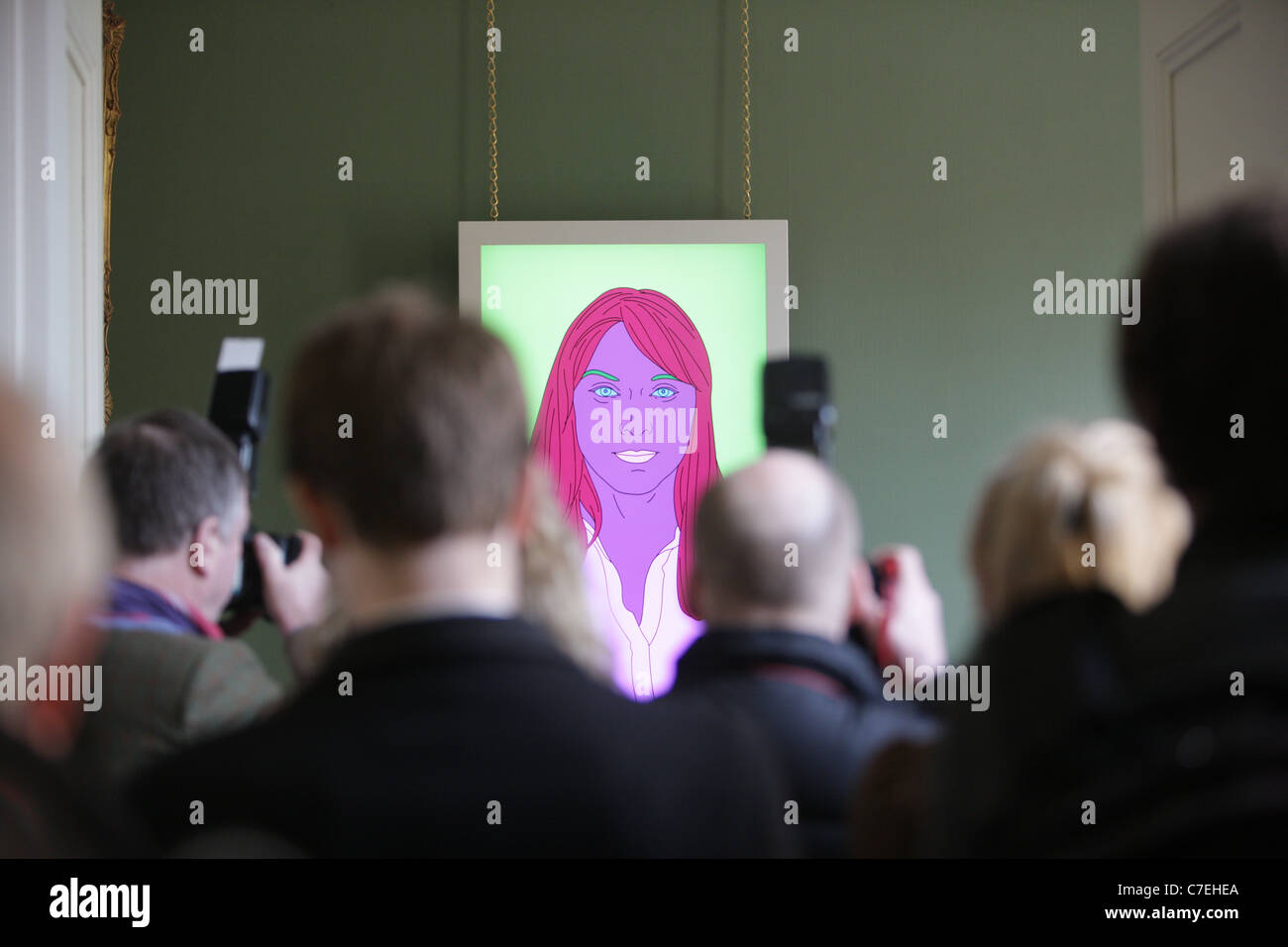 Chatsworth House Derbyshire immagine digitale del duca della figlia-in-legge Laura Burlington eseguite dall'artista Michael Craig-Martin Foto Stock