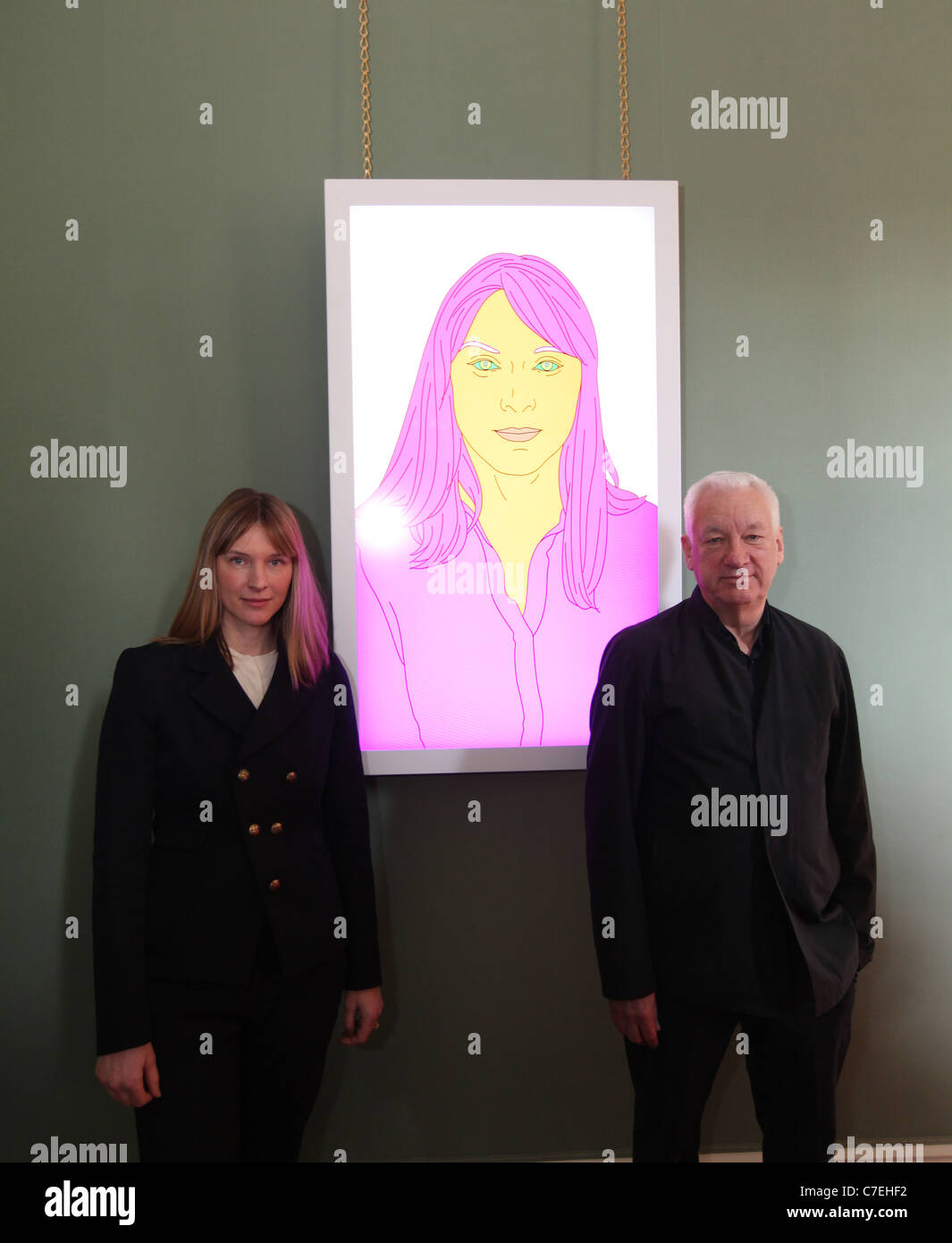 Chatsworth House Derbyshire immagine digitale del duca della figlia-in-legge Laura Burlington eseguite dall'artista Michael Craig-Martin Foto Stock