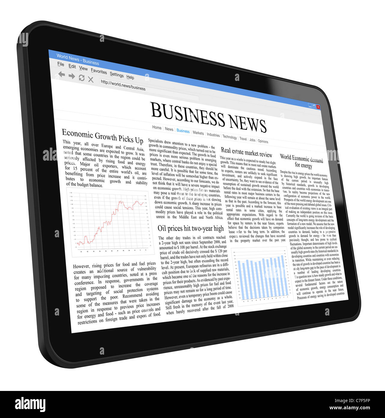 Business News su Tablet PC. Includere il percorso di clipping per tablet e schermo. Foto Stock