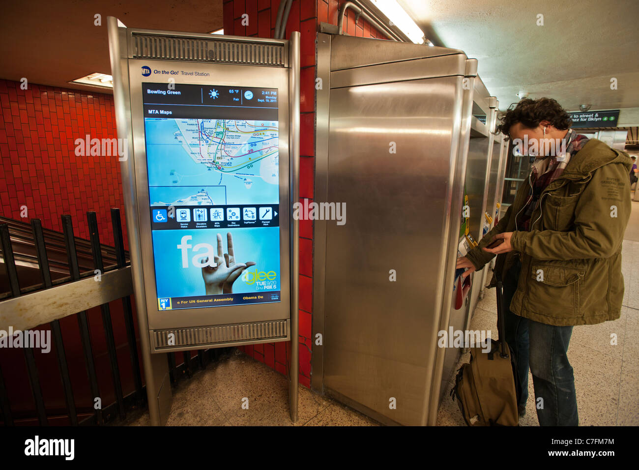 Appena installato su "Vai! Stazione di viaggio' in Bowling Green e la stazione della metropolitana di New York Foto Stock