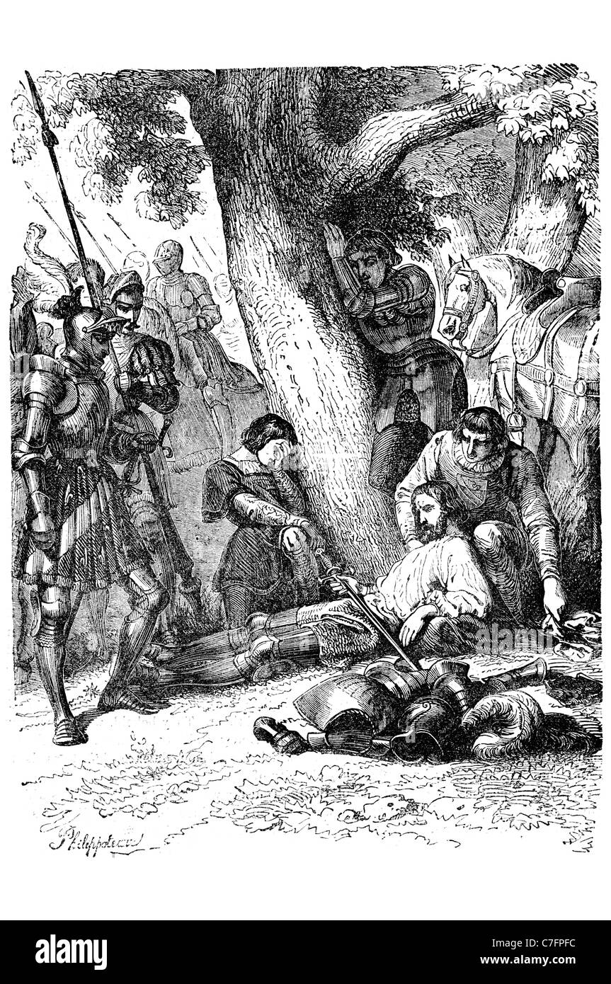 La morte di Gaston de Foix Duc de Nemours battaglia Ravenna 1512 Thunderbolt Italy French comandante militare guerra League Cambrai Ronco Foto Stock