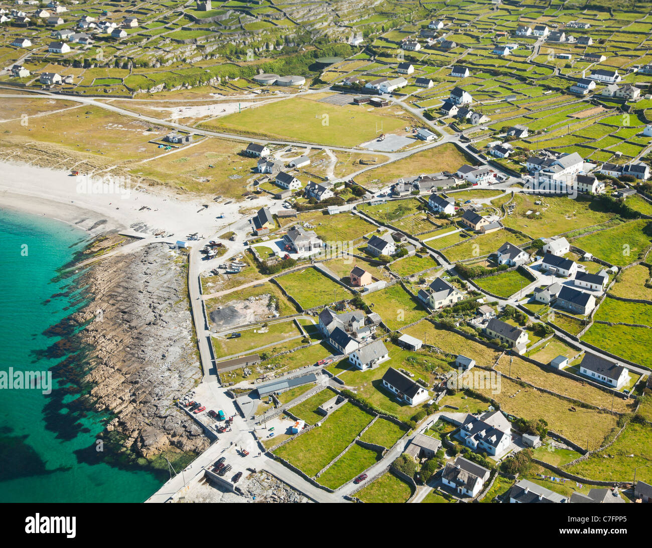 Paesaggio di antenna di Inisheer Isola, parte delle Isole Aran, Irlanda. Foto Stock